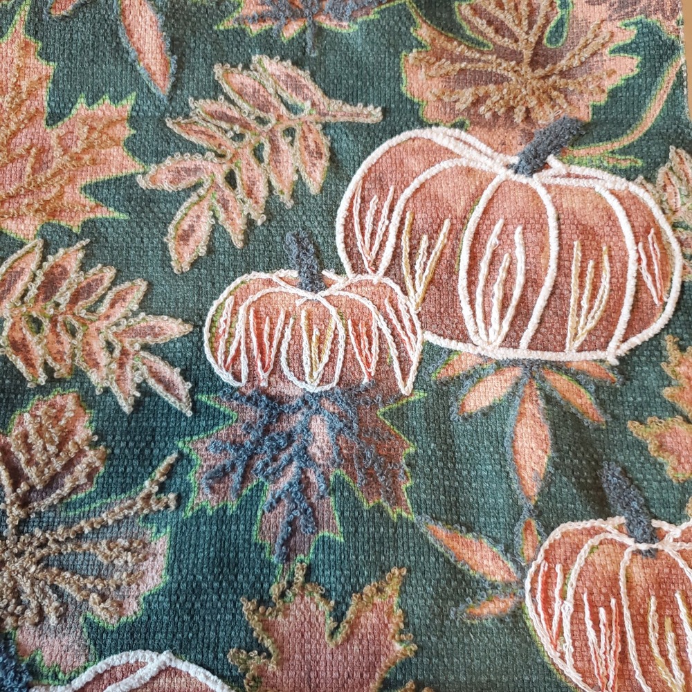 Fall Pumpkin and Autumn Leaves Embroidered Table Runner tectured 13x70 Harvest